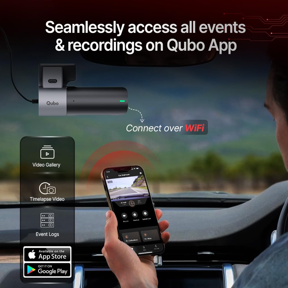 Qubo Car Dashcam Pro X by Hero Group | 3MP 1296P FHD+ Camera | NightPulse Vision | Wide-Angle FOV |
