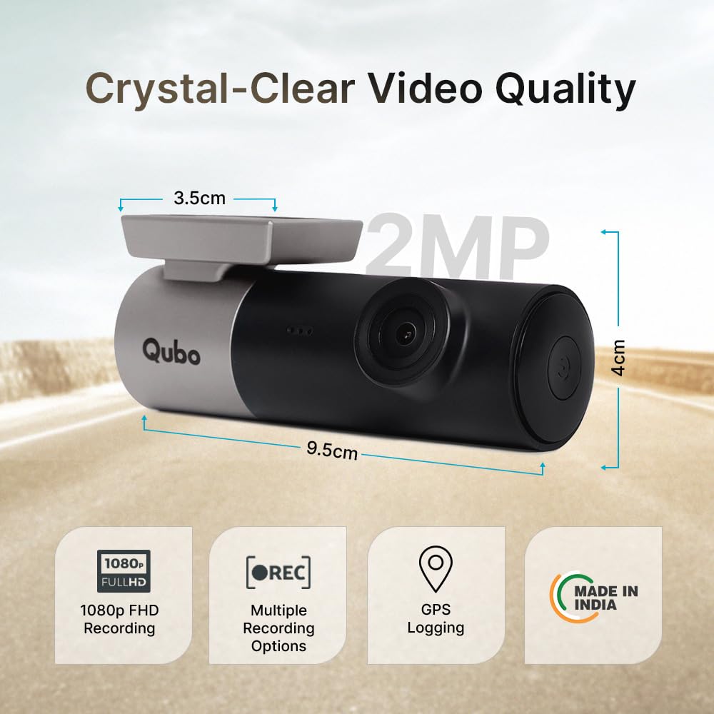 Qubo Car Dashcam Pro X by Hero Group | 3MP 1296P FHD+ Camera | NightPulse Vision | Wide-Angle FOV |