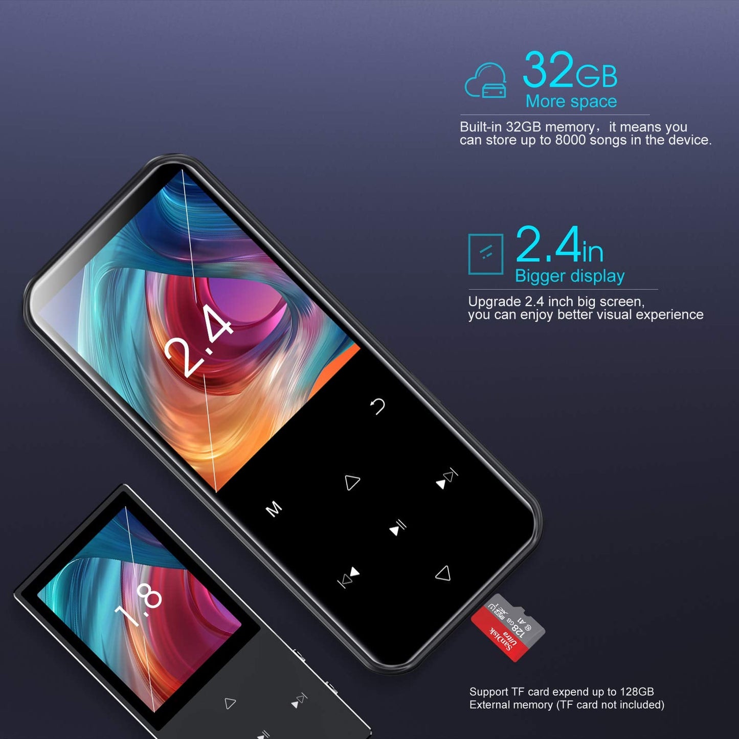 RUIZU D19, 32GB MP3 Player with Bluetooth 5.0 Max 32GB