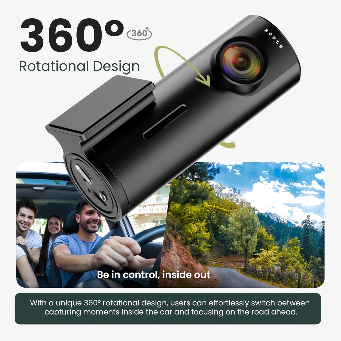 Boult Cruisecam X1 Dash Camera for Car | 1080p HD Recording | 170° Ultra-Wide Angle | 360° Rotation