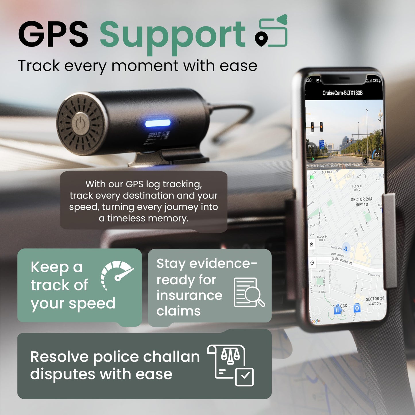 Boult Cruisecam X1 Dash Camera for Car | 1080p HD Recording | 170° Ultra-Wide Angle | 360° Rotation