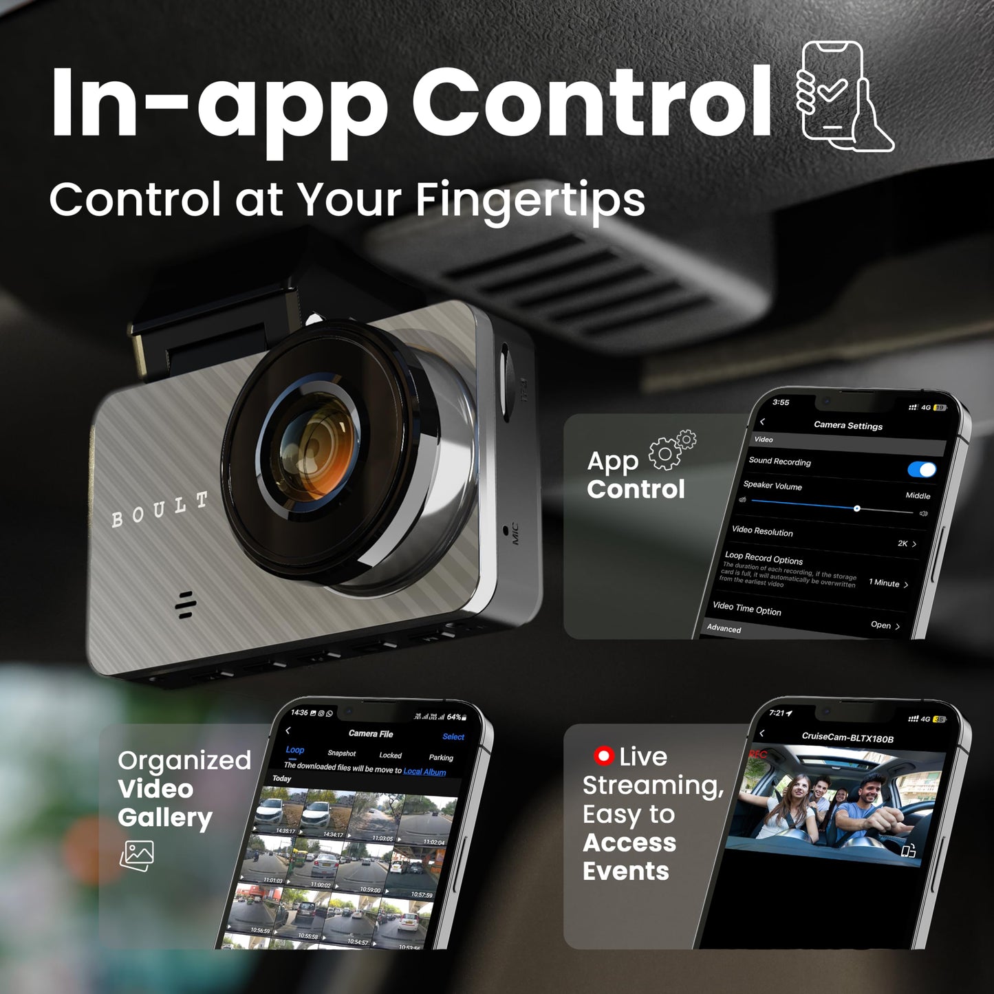 Boult Cruisecam X1 Dash Camera for Car | 1080p HD Recording | 170° Ultra-Wide Angle | 360° Rotation