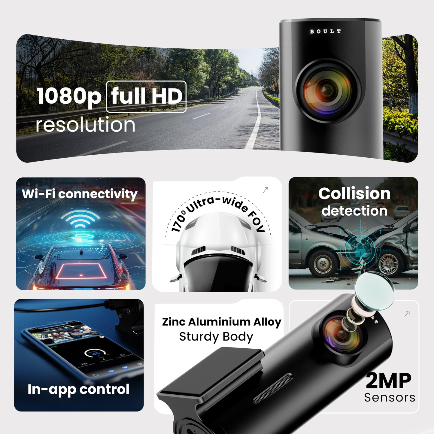 Boult Cruisecam X1 Dash Camera for Car | 1080p HD Recording | 170° Ultra-Wide Angle | 360° Rotation