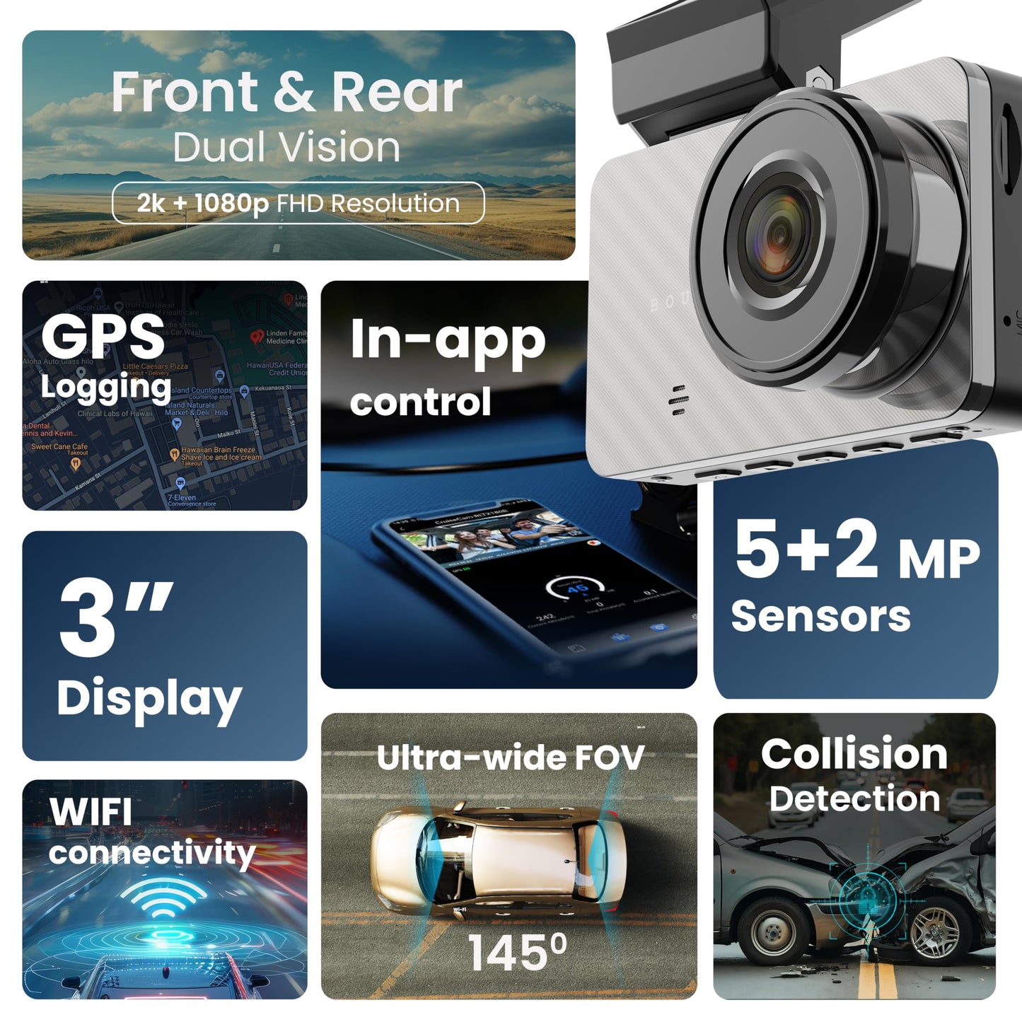Boult Cruisecam X1 Dash Camera for Car | 1080p HD Recording | 170° Ultra-Wide Angle | 360° Rotation